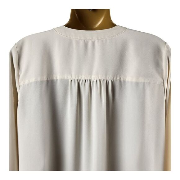 LOFT Small Off-White Henley Utility  Semi Sheer Blouse Button Front Long Sleeves - Picture 11 of 12